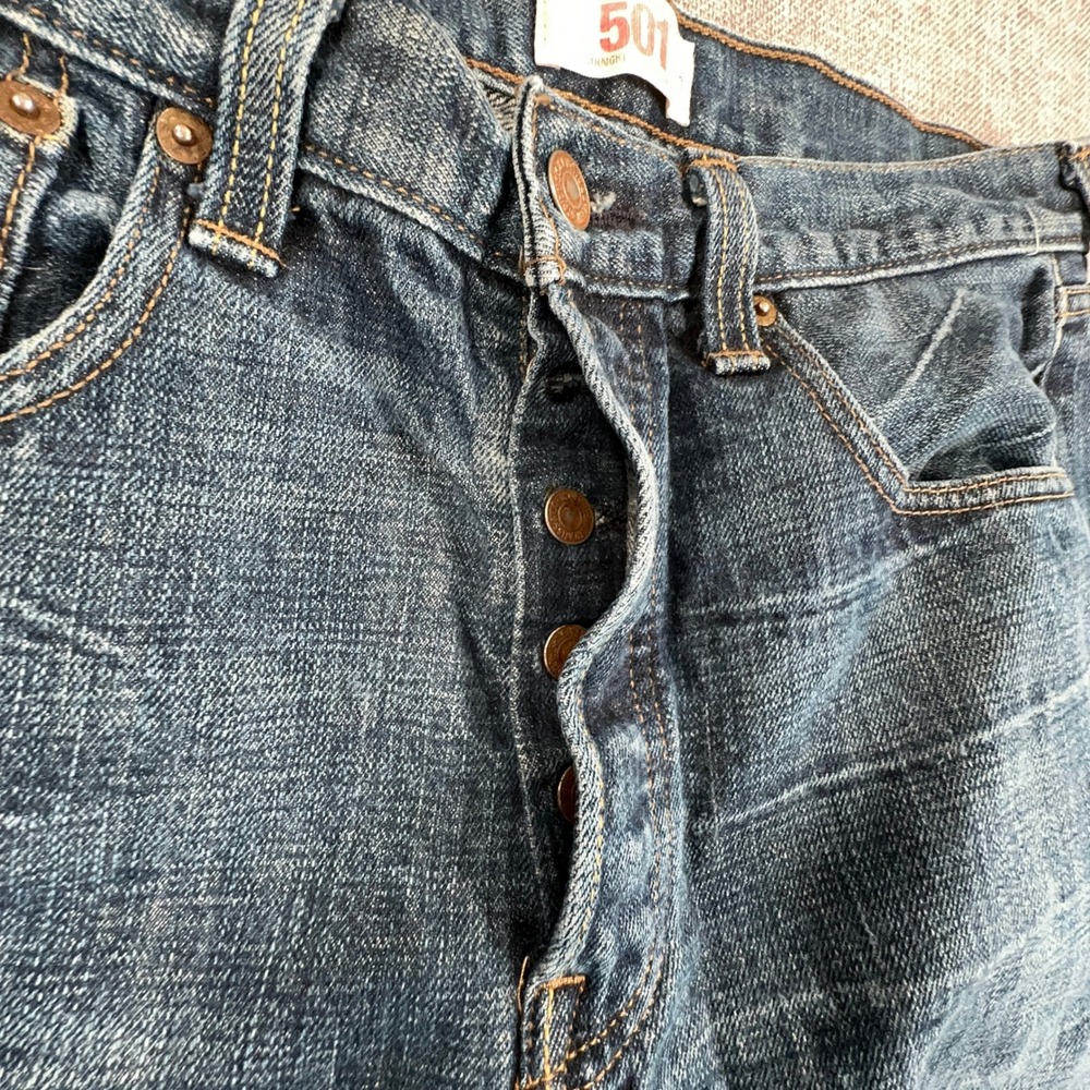 Vintage Y2K Levis 501 Original Jeans Men 32x30 (Fits 31x30) Blue Fade Whiskering - Picture 11 of 12